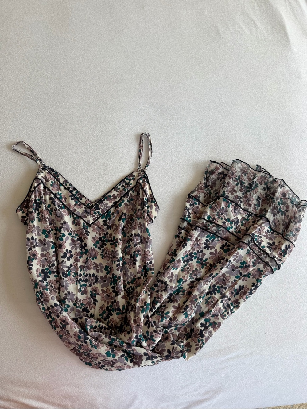 rag & bone Floral Chiffon Sleep Slip in Cream with Green and Brown